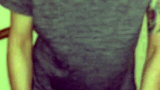 wife with tattoo and piercing rubs shaved pussy on stairs