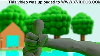 Claymation character engages in detailed masturbation scene
