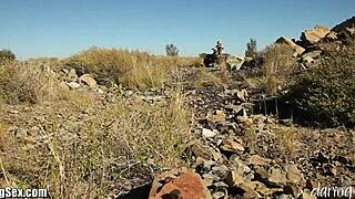 Daring Blonde Babe Masturbates Solo Outdoors in Mountain Wilderness