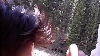 Petite Latina Sucks Huge Cock and Swallows Cum by Riverfront