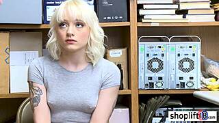 Hot blonde teen with small tits gets caught by policeman at work