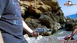 Amateur French teens enjoy a holiday threesome on the beach