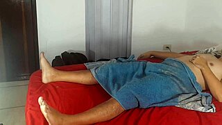 Helping my aunt with a personal task in the living room