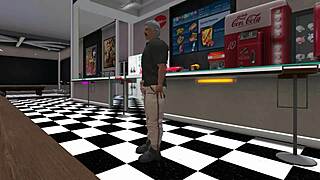 in second life episode 11, young brunette swallows grandpa's creampie after blowjob