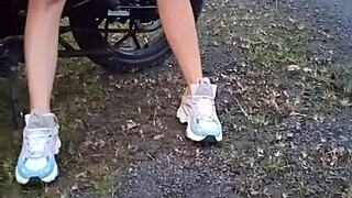 She shows her tits and pussy in public