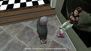 in second life episode 11, young brunette swallows grandpa's creampie after blowjob