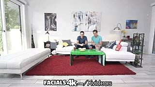 Epic halftime threesome with multiple dripping facials