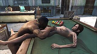 fo4 pool table party turns into wild anime threesome