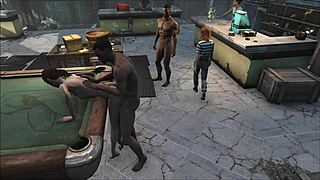 fo4 pool table party turns into wild anime threesome