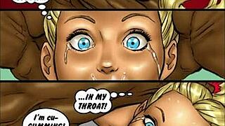 2 hot blondes in wild cartoon action with massive cocks