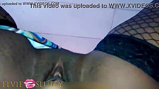 the ebony beauty's shaved pussy gets penetrated in close pov view