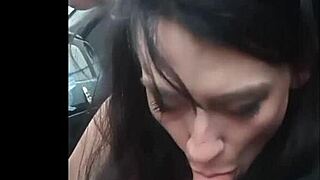 deepthroat blowjob performed publicly outdoors on the road