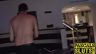 brunette samantha bentley with large breasts engages in oral activity with a large penis in a hardcore scene involving handcuffs and squirting