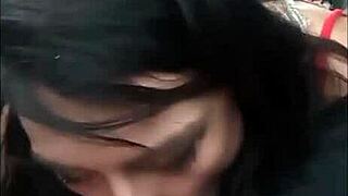 deepthroat blowjob performed publicly outdoors on the road
