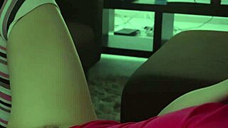 Hot blonde masturbates watching BBC porn on TV.