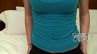A shaved and hot 19-year-old brunette gets an old man’s cock in her mouth