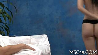 Massage turns hardcore with eighteen babe getting oiled and fucked wild!