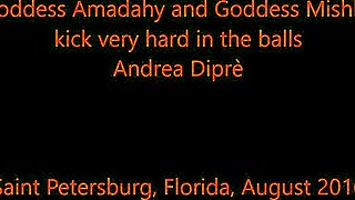 Two Goddesses Amadahy and Miskha Kick Andrea Dipre’s Balls Hard
