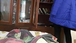 i couldn't resist masturbating under covers while classmate searched for book