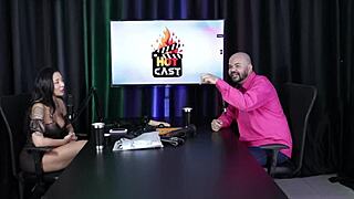 Paulo Avelar and Victoria Beatriz stun in sheer red at hot cast.