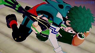 tsuyu asui, mt lady, and izuku midoriya in intense hentai sex scene