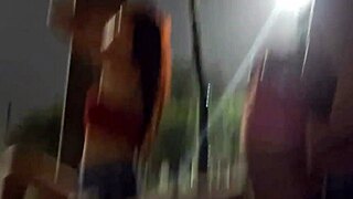 Doing a risky handjob on the street for hot redhead at bus stop