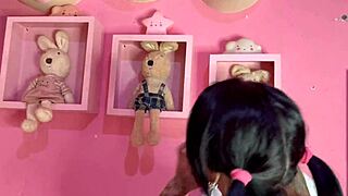 Tattooed brunette fucks skinny teen without condom by the pool