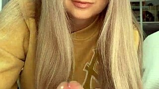 Amelie dubon gives explosive handjob to her friend with cumshot!