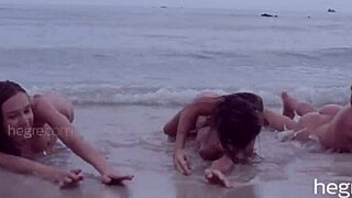 Four Beauty Girls Naked on the Beach