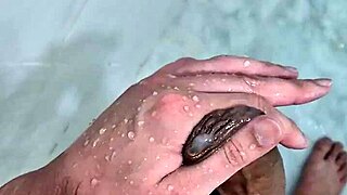 Chubby guy cumming in the shower