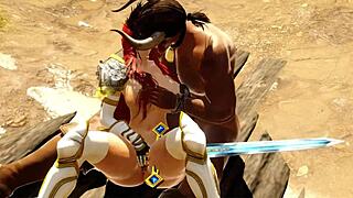 3D cartoon of warrior princess getting fucked by minotaur
