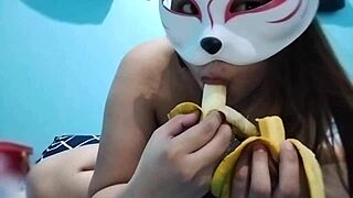 busty asian babe does fruit fetish with banana