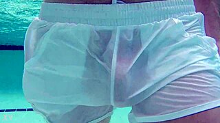 Yo, pool boy John in see-thru gear with that monster cock underwater!