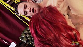 Redhead sucks cock in stockings