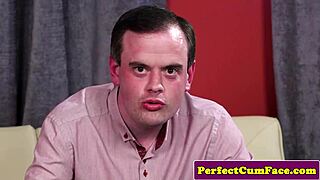 Huge Titted English Redhead Gets Facial in Stockings After Wild Blowjob