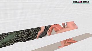 Animated 3D threesome with cute girl drilled in every hole