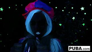 Yo, two hot blondes sharing a wild Halloween scare