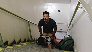 Found two guys banging on mall stairs and joined in