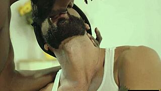 black gay dude with huge cock slams hard in raw interracial action