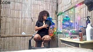 Hey, that curly-haired Asian babe fucks the pizza guy doggystyle in an old house