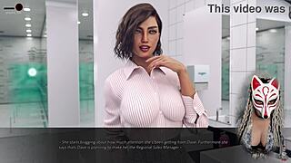 Beautiful brunette secretary in a short skirt in an adult cartoon