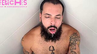 Gay fetish video: Bearded man spits during hot gay sex session