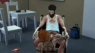 Tattooed girl blows invalid in hentai