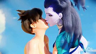Overwatch: Widowmaker in action in various scenes