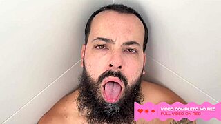 bearded guy gets spit on by handsome man