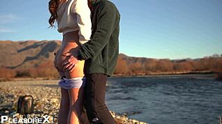 Brunette Dominates Him with Outdoor Pegging in the Woods