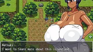 Tanned girl Natsuki in hentai game ep 3 strips for naked bath. Feels amazing after chatting with perverted villagers.