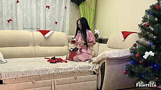 MILF stepmoms get gagged and fucked on Christmas