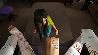 Horny Brunette Deepthroats And Fucks Big Cock In Plaster 3D Cartoon.