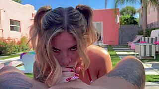 Blonde Tatted Big Booby Step Sis Begs for Cock on Vacation